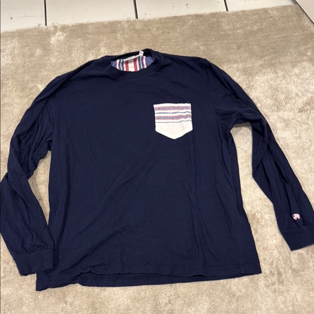 Women’s American Rhino Navy Long Sleeve Shirt with Striped Pocket